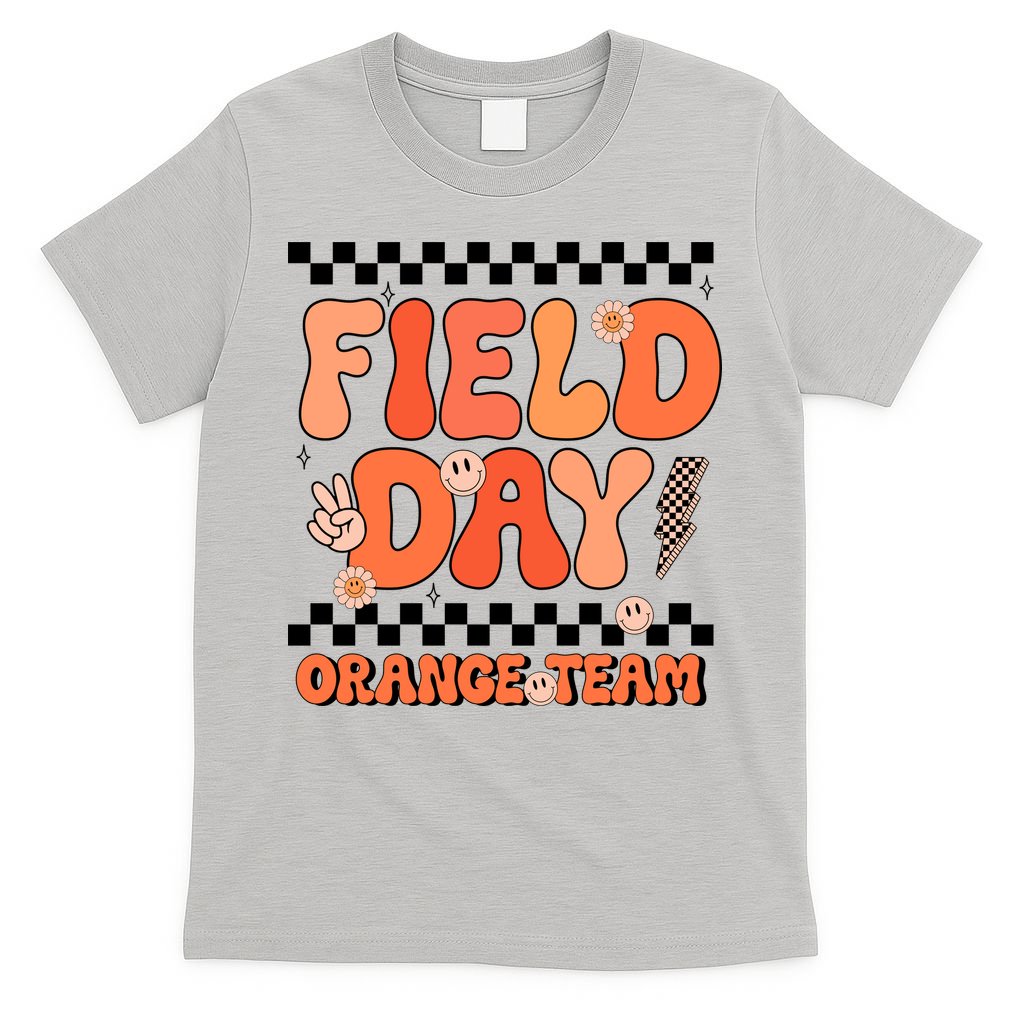 Field Day Orange Team Groovy Smile Face Checkered Students T-Shirt