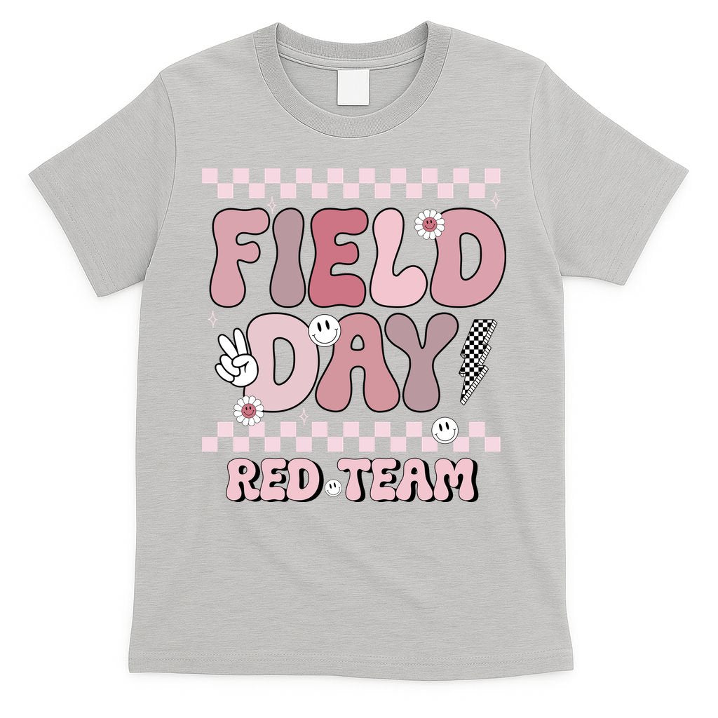 Field Day Red Team Groovy Smile Face Checkered Students T-Shirt