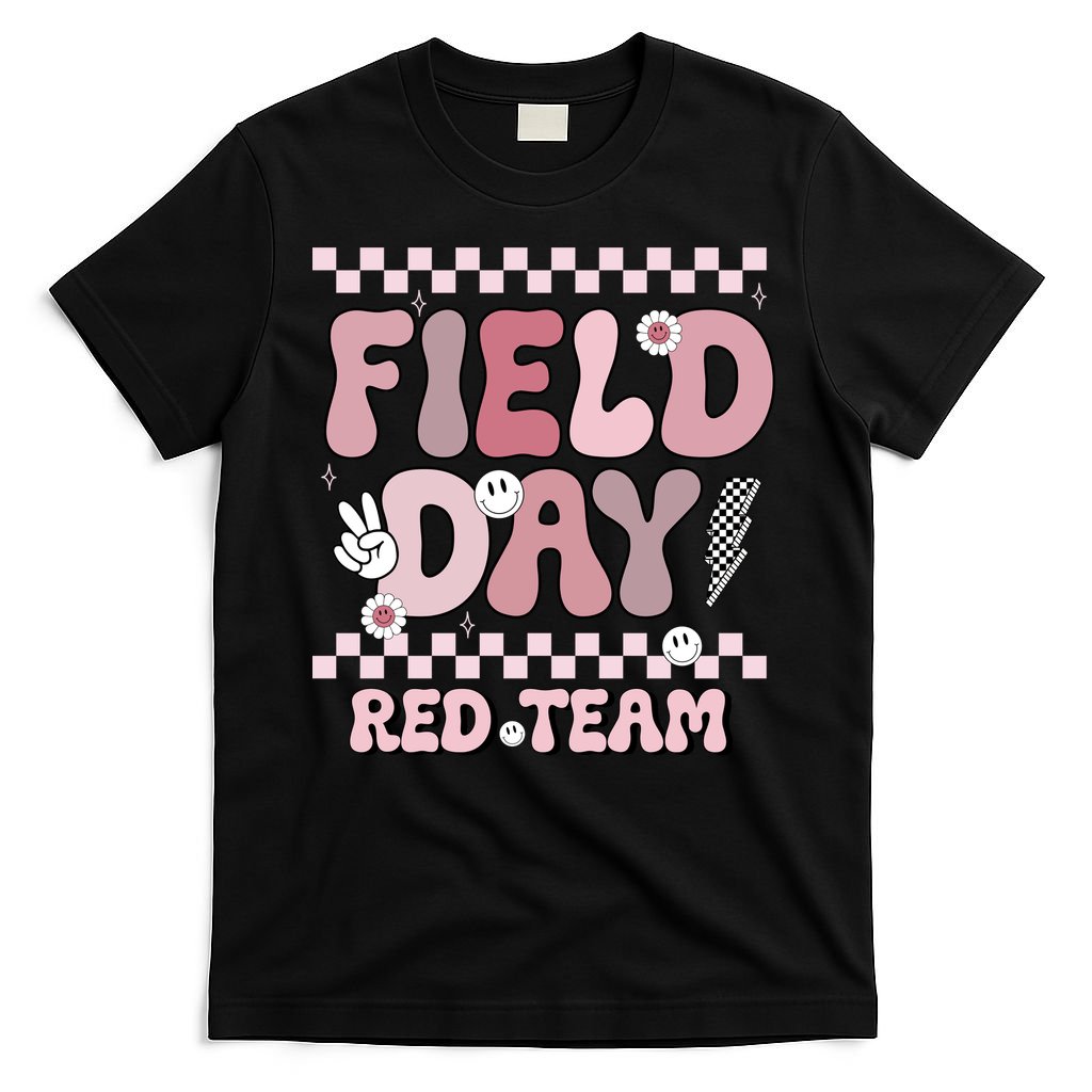 Field Day Red Team Groovy Smile Face Checkered Students T-Shirt