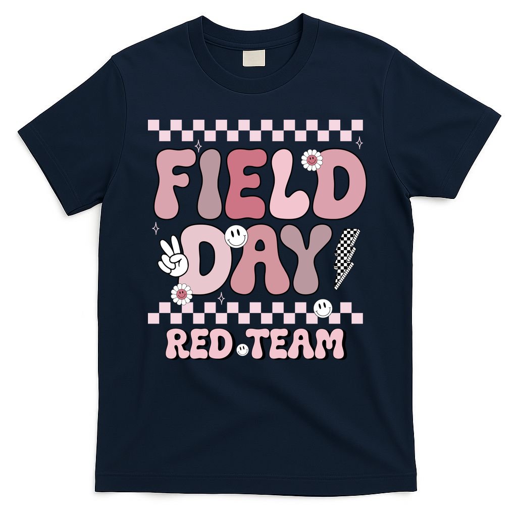 Field Day Red Team Groovy Smile Face Checkered Students T-Shirt