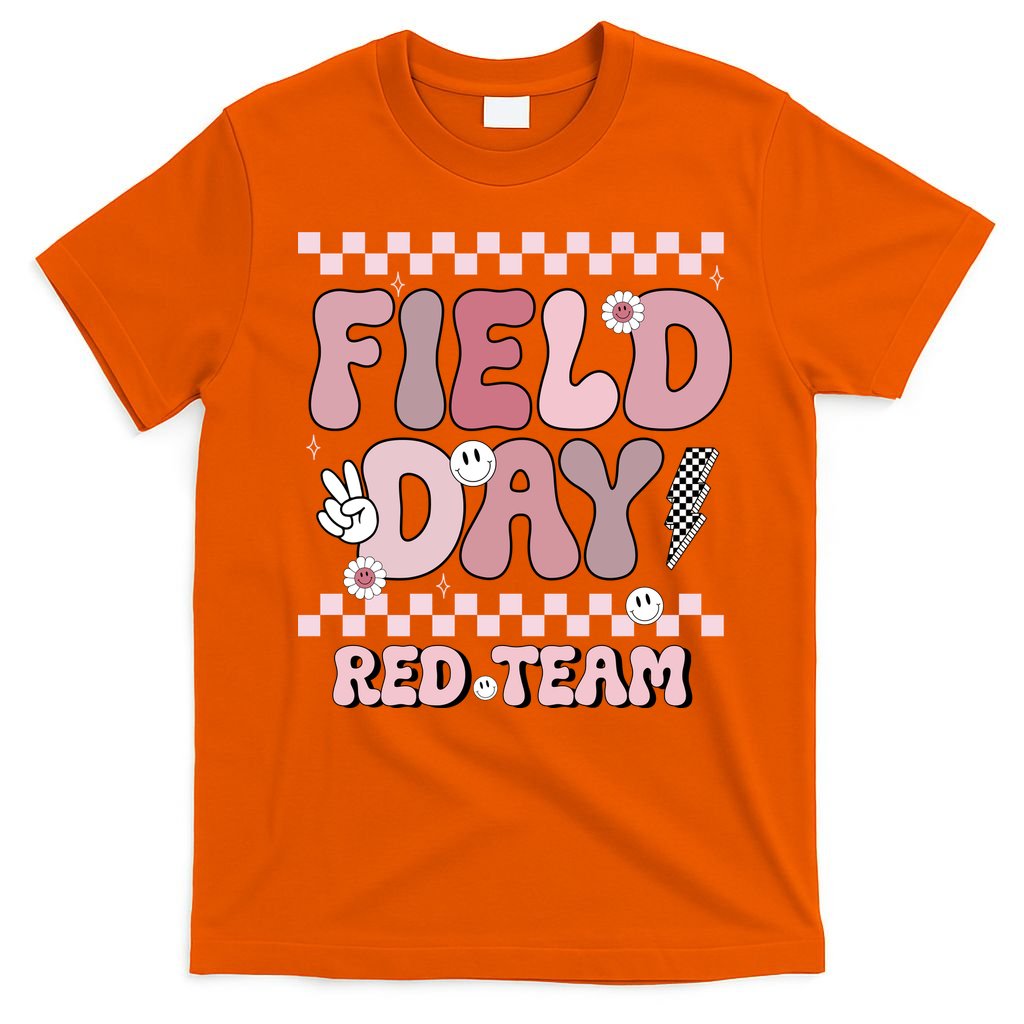 Field Day Red Team Groovy Smile Face Checkered Students T-Shirt
