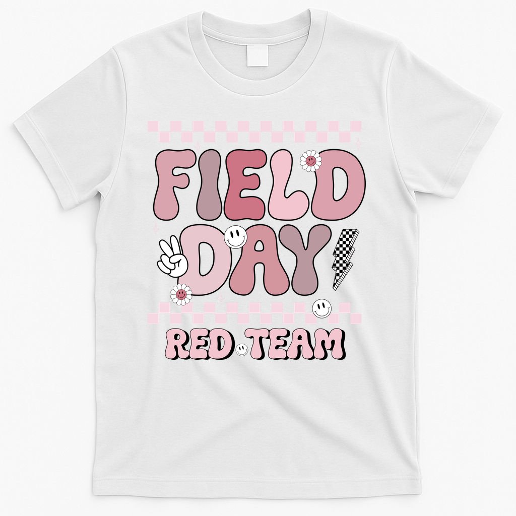 Field Day Red Team Groovy Smile Face Checkered Students T-Shirt