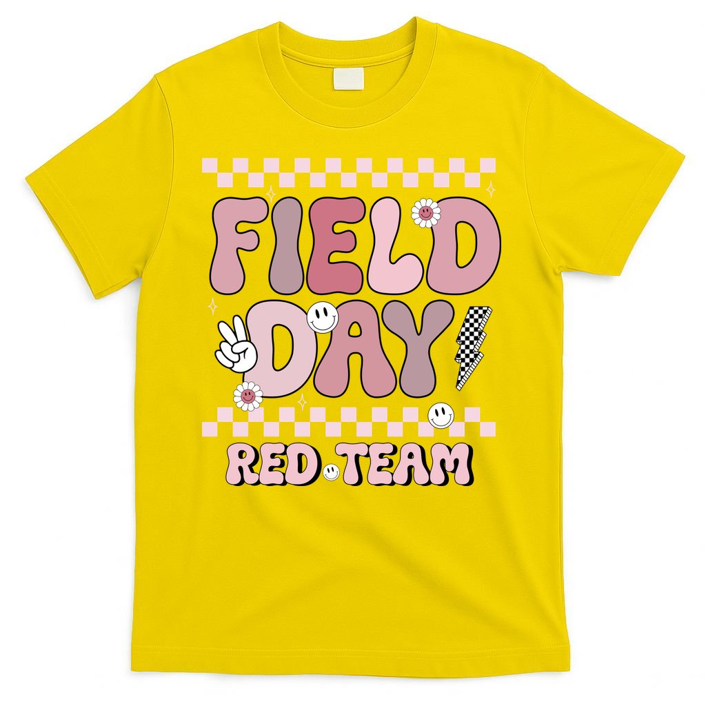 Field Day Red Team Groovy Smile Face Checkered Students T-Shirt