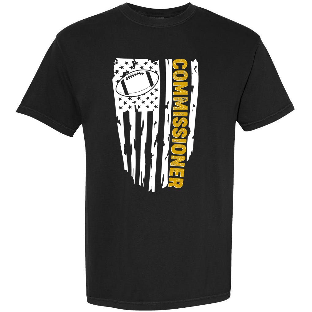 Fantasy Football Commissioner Distressed USA American Flag Garment-Dyed Heavyweight T-Shirt