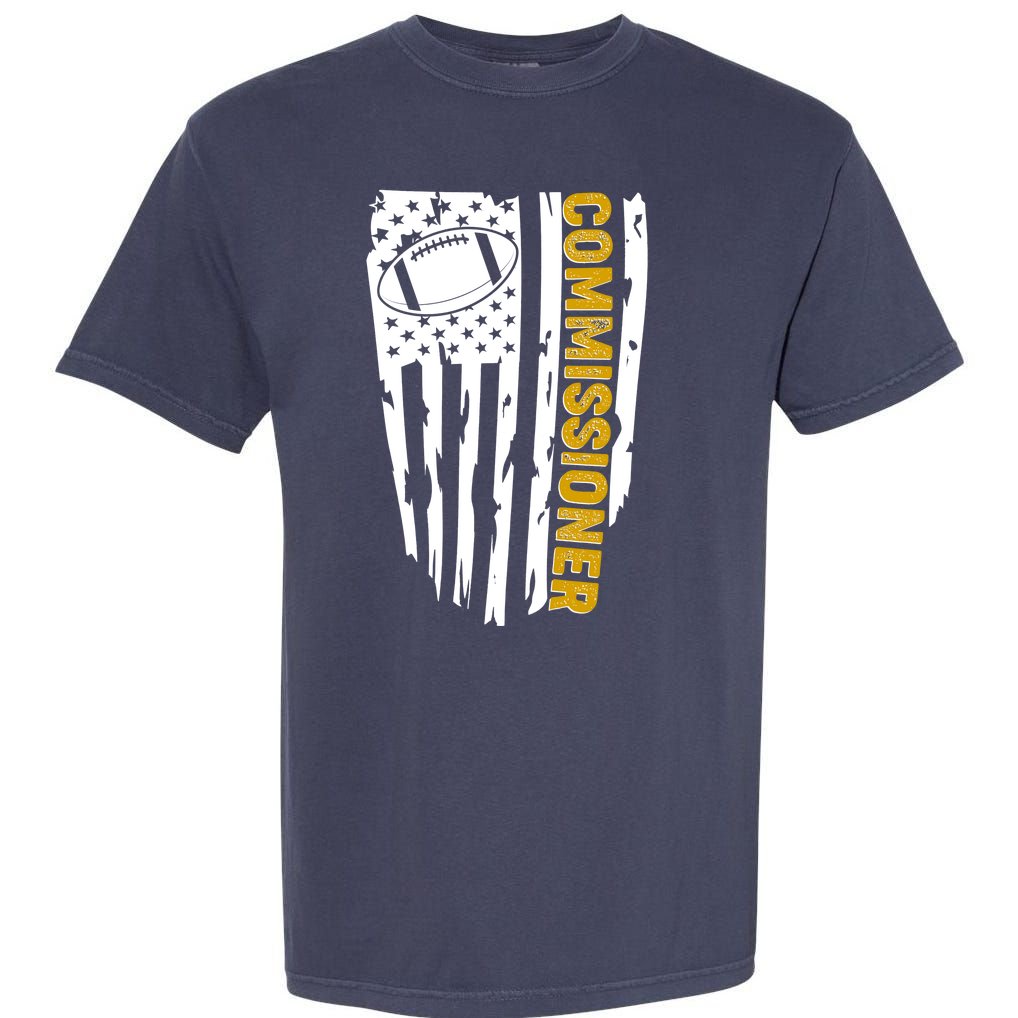 Fantasy Football Commissioner Distressed USA American Flag Garment-Dyed Heavyweight T-Shirt