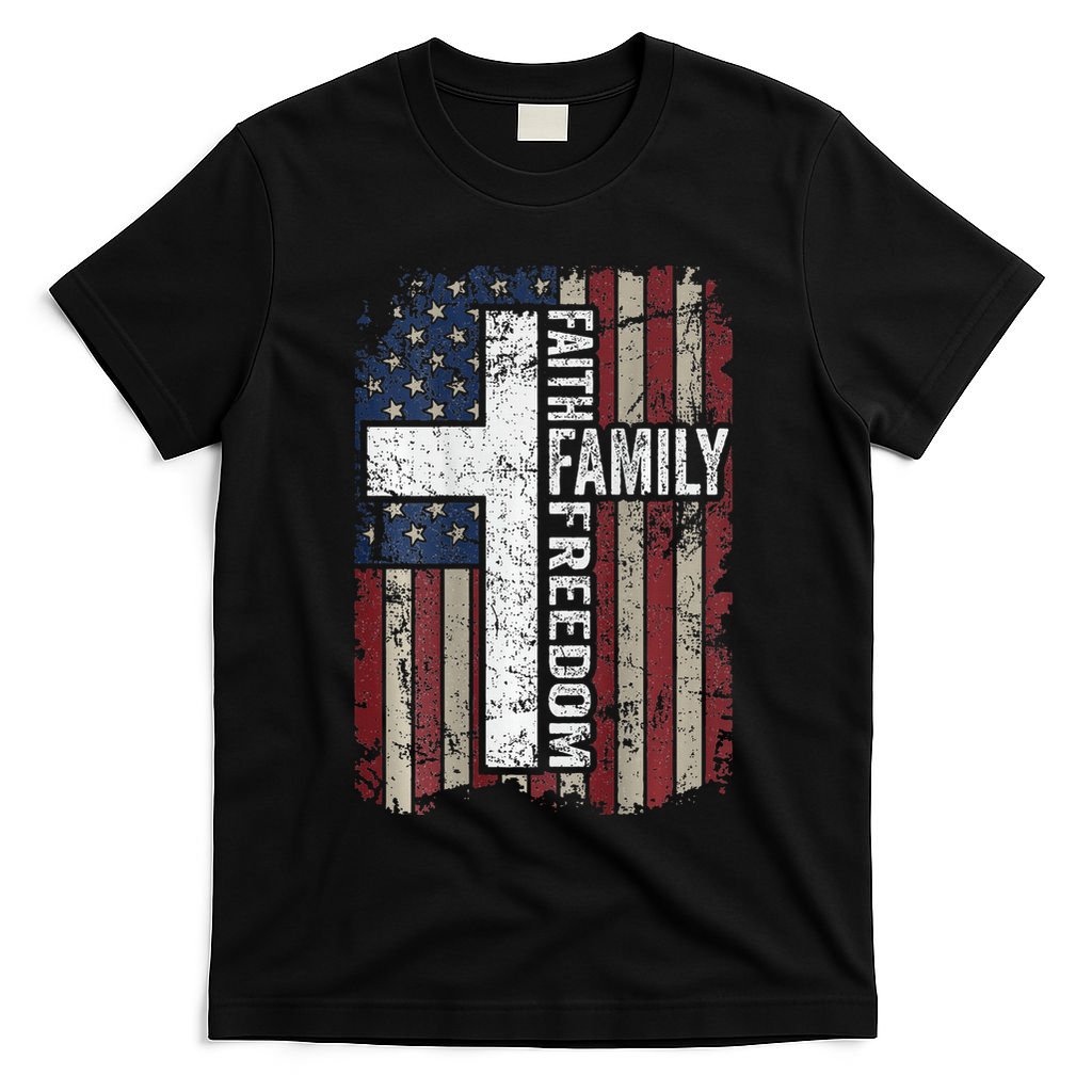 Faith Family Freedom Christian Vintage Usa Flag T-Shirt