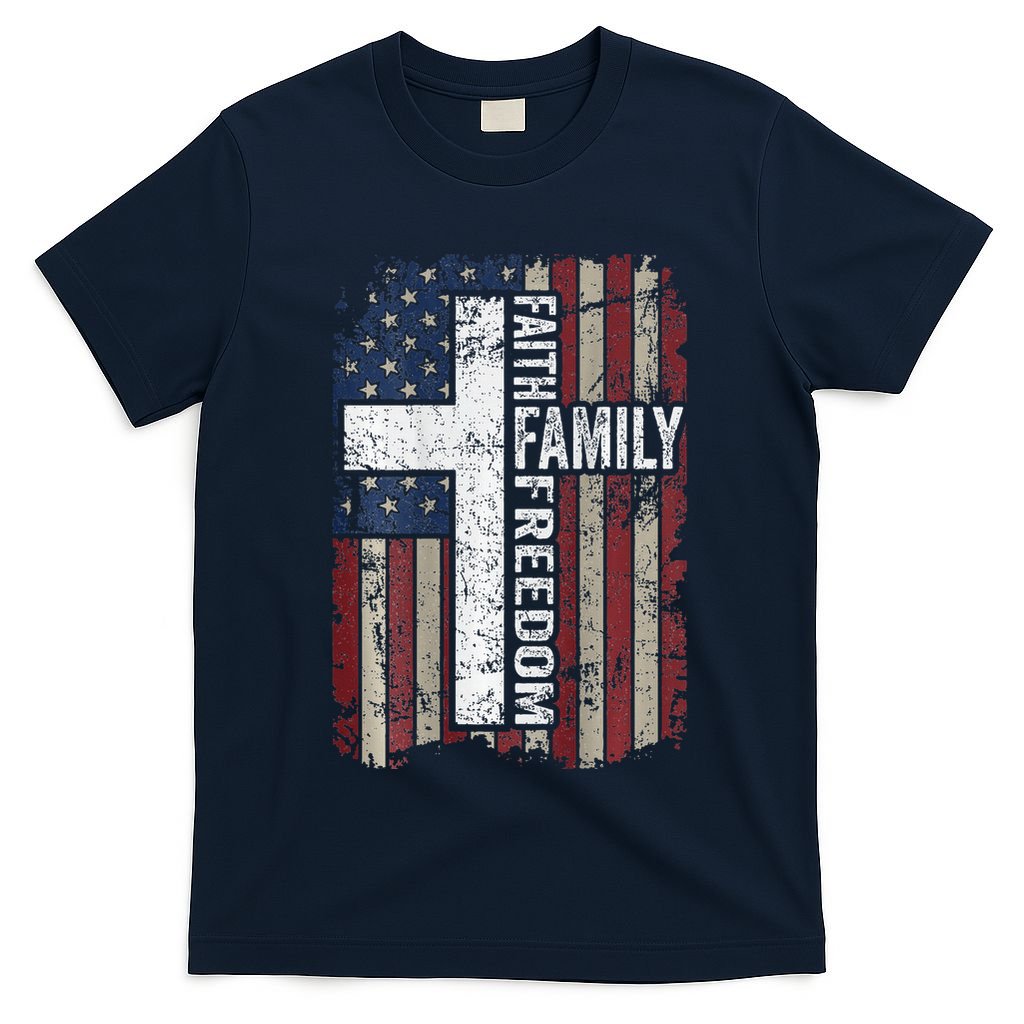 Faith Family Freedom Christian Vintage Usa Flag T-Shirt
