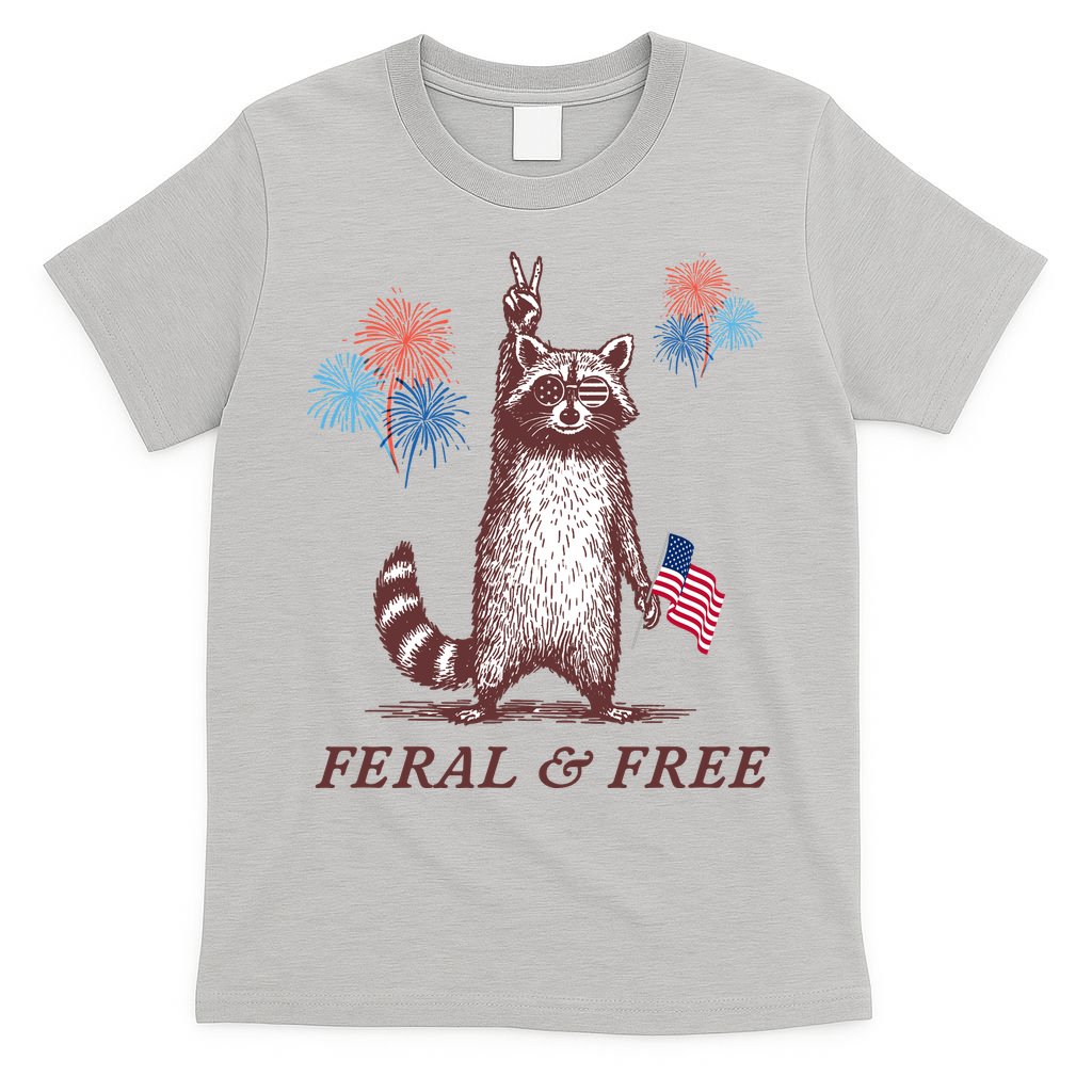 Feral & Free Funny Patriotic Racoon 4th July  T-Shirt