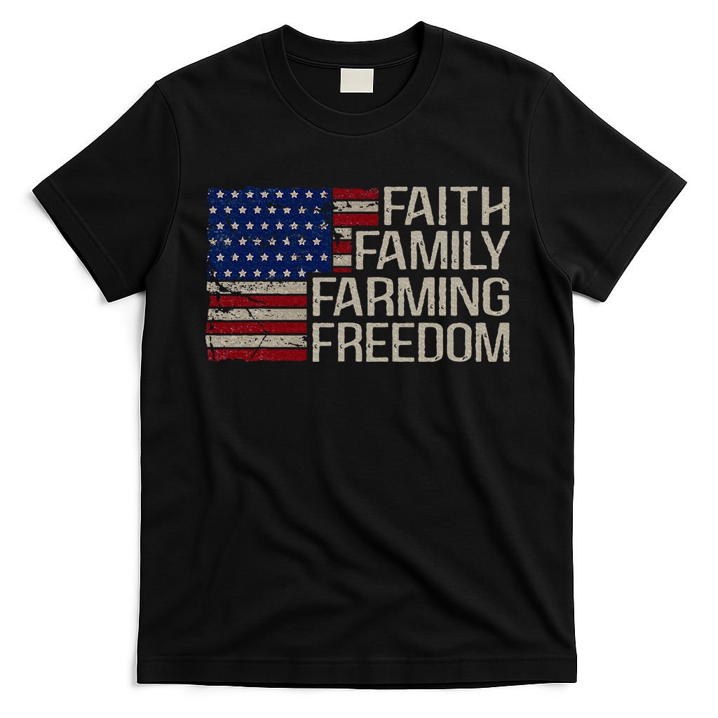 Faith Family Farming Freedom American Flag 4th Of July T-Shirt
