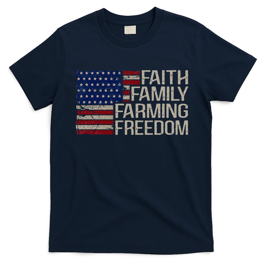 Faith Family Farming Freedom American Flag 4th Of July T-Shirt