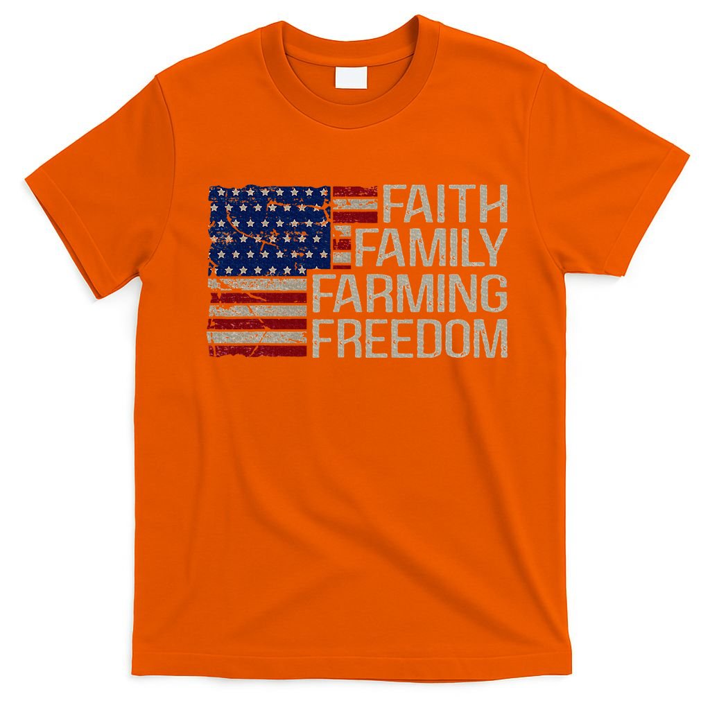 Faith Family Farming Freedom American Flag 4th Of July T-Shirt