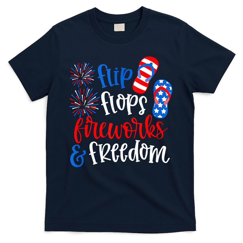 Flip Flops Fireworks And Freedom 4th Of July Us Flag T-Shirt
