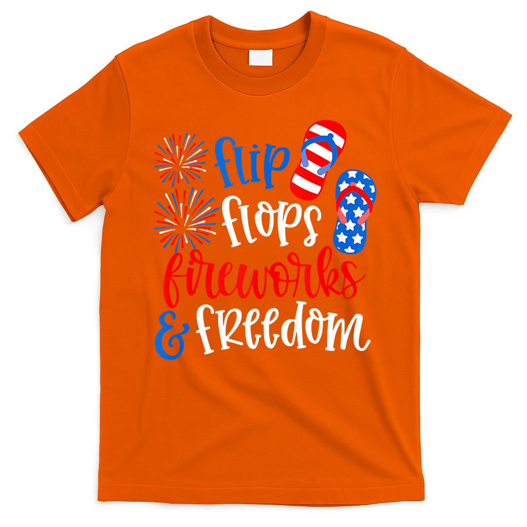 Flip Flops Fireworks And Freedom 4th Of July Us Flag T-Shirt