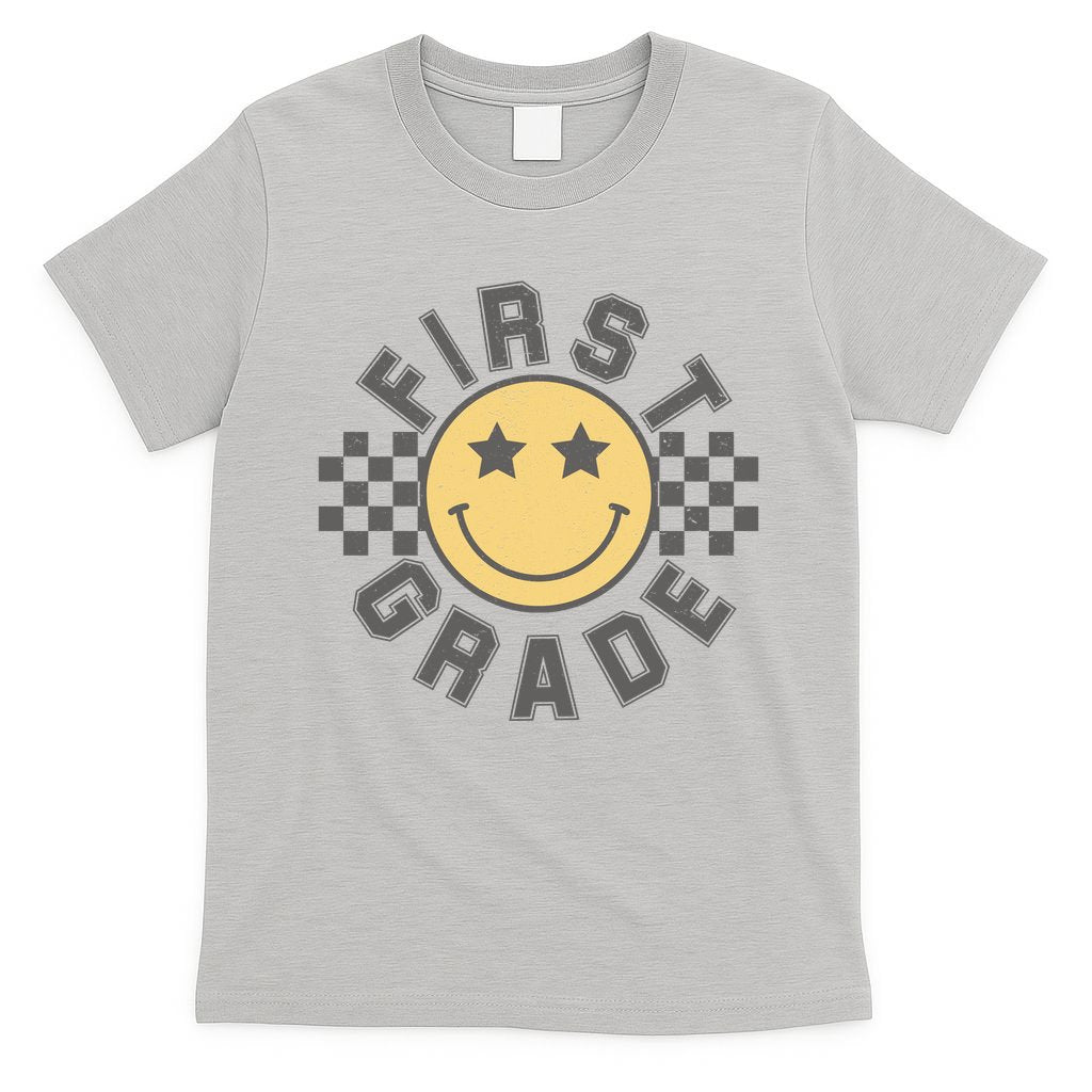 First Grade Star Smile Checker Back To School Retro T-Shirt