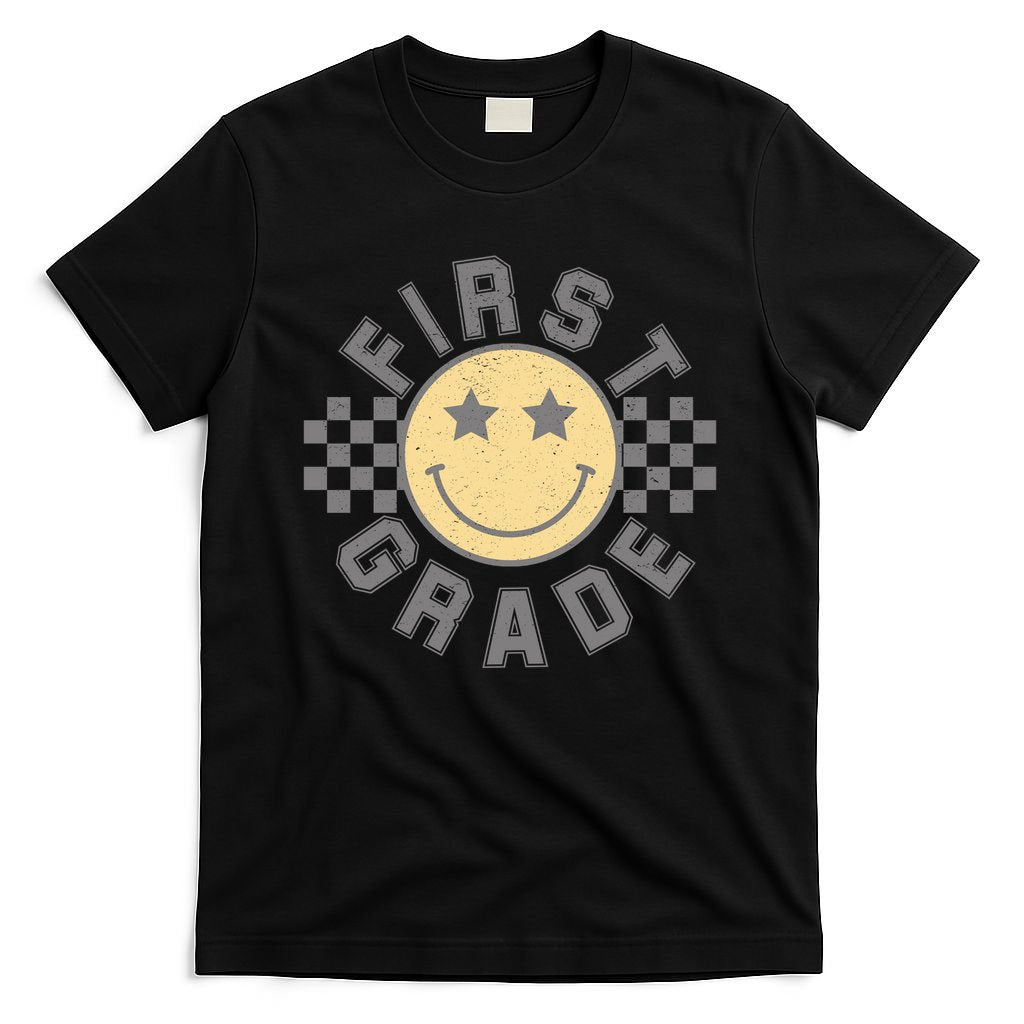 First Grade Star Smile Checker Back To School Retro T-Shirt