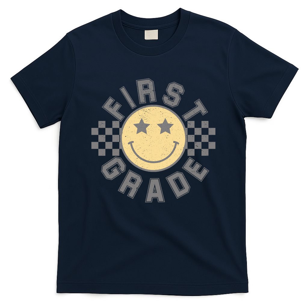 First Grade Star Smile Checker Back To School Retro T-Shirt