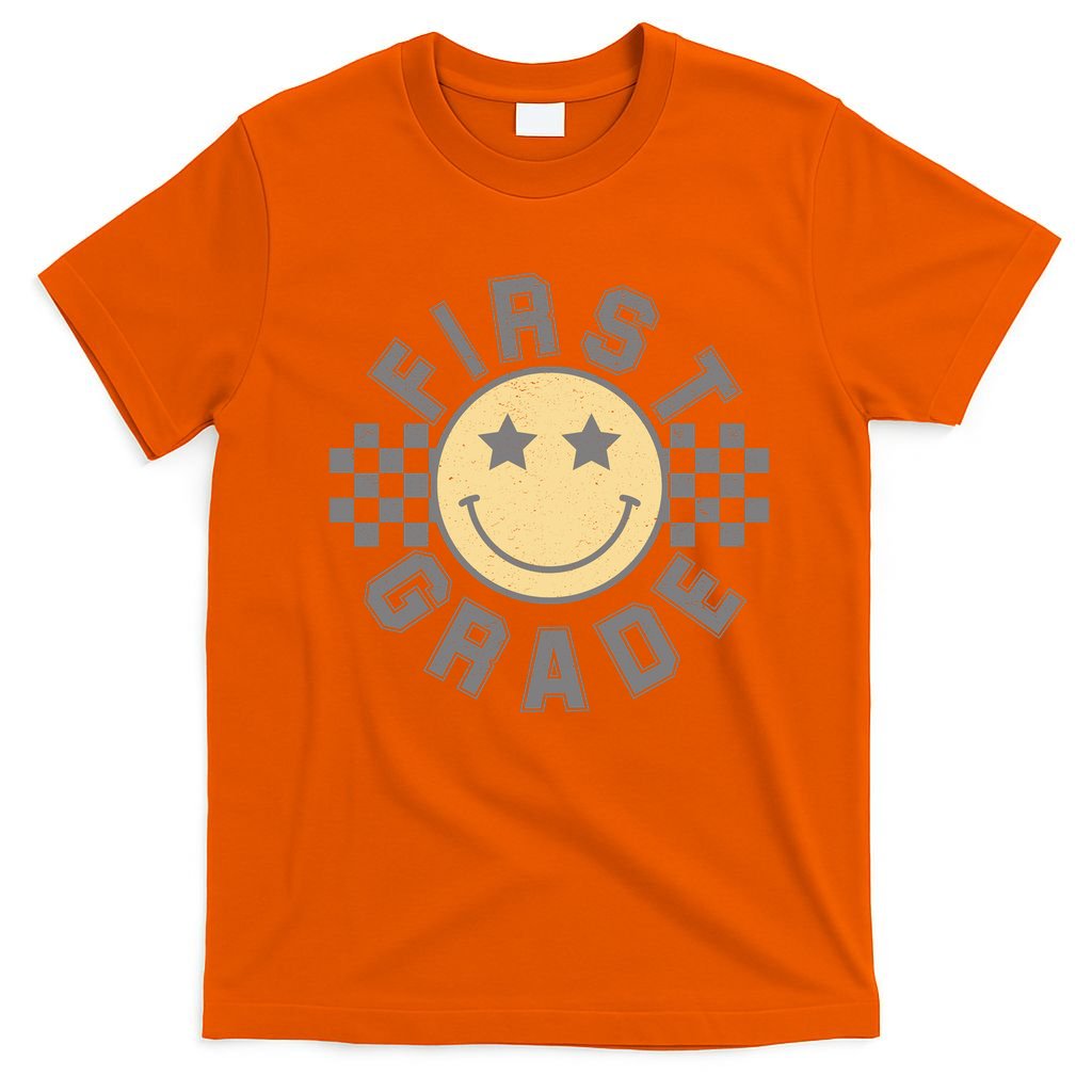 First Grade Star Smile Checker Back To School Retro T-Shirt