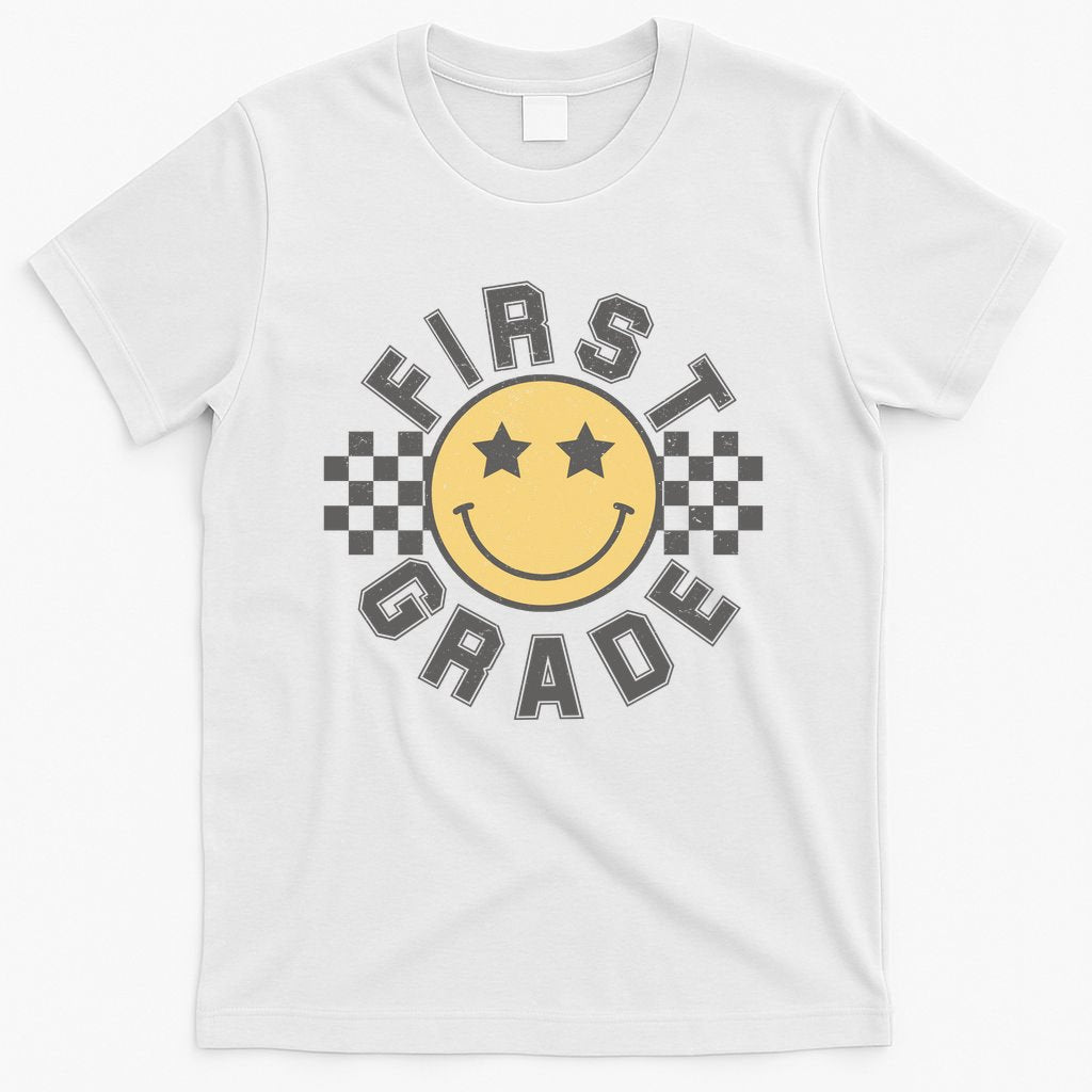 First Grade Star Smile Checker Back To School Retro T-Shirt