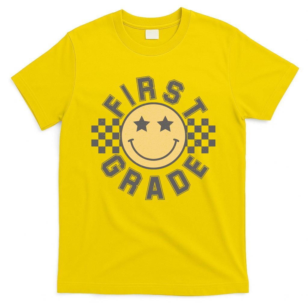 First Grade Star Smile Checker Back To School Retro T-Shirt