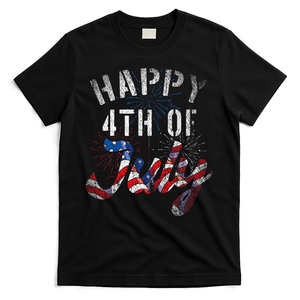 Fireworks Happy 4th Of July Us Flag American 4th Of July T-Shirt