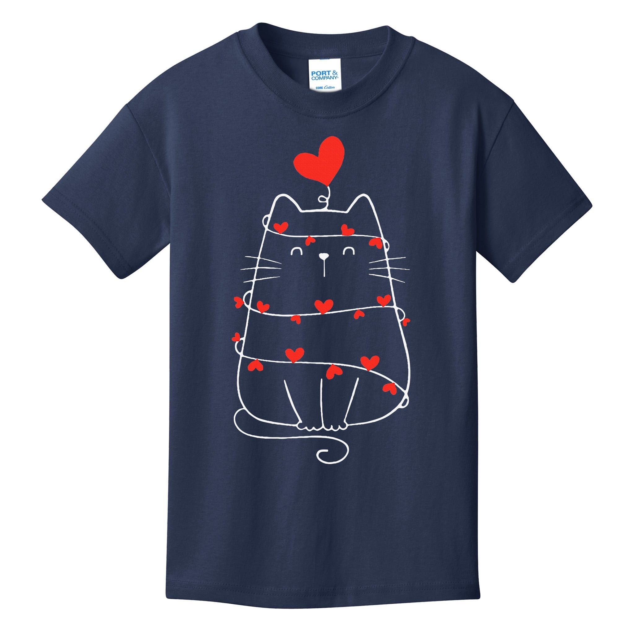 Funny Heart Cat ValentineS Day Heart Cat Lover Valentine Kids T-Shirt
