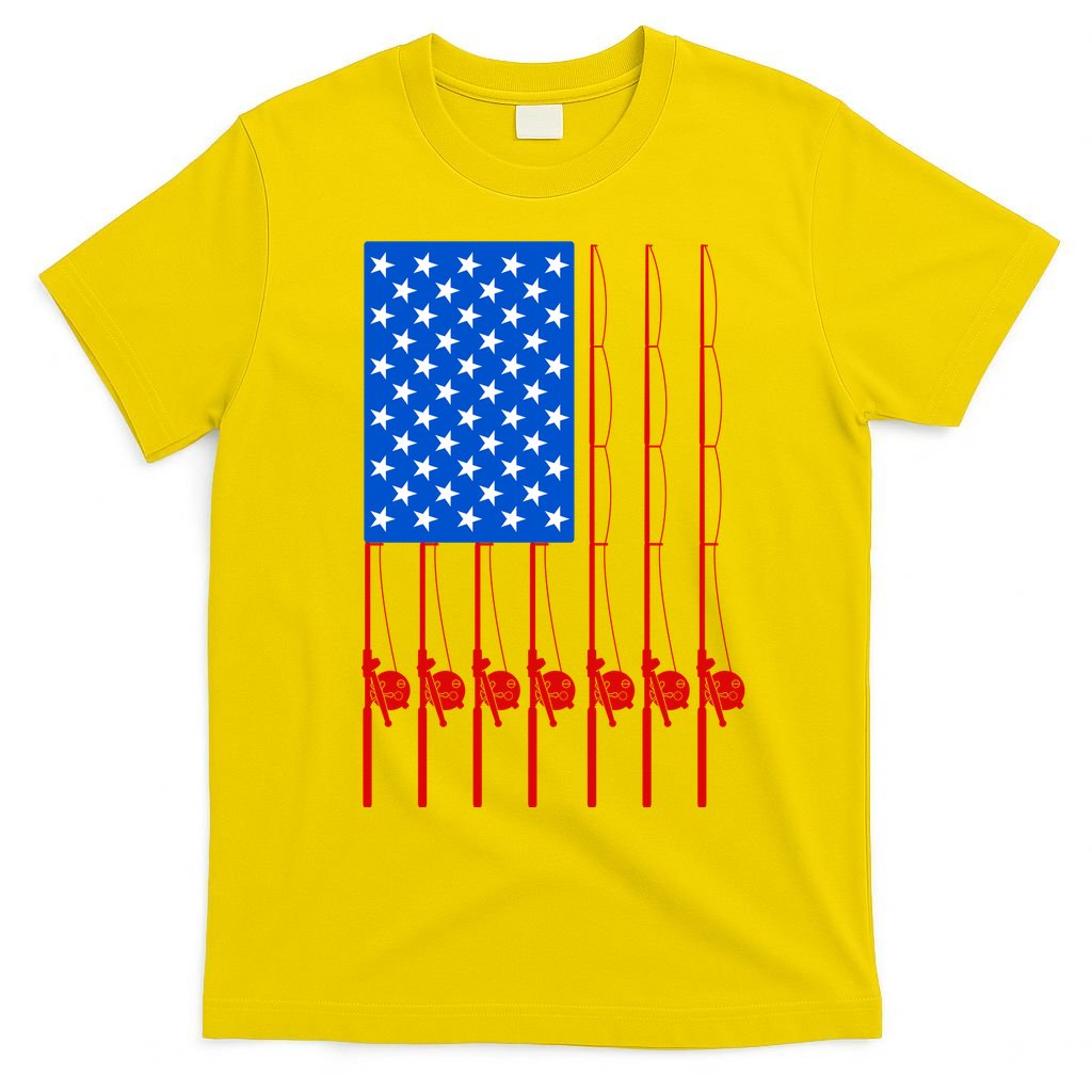 Fishing Poles USA American Flag T-Shirt