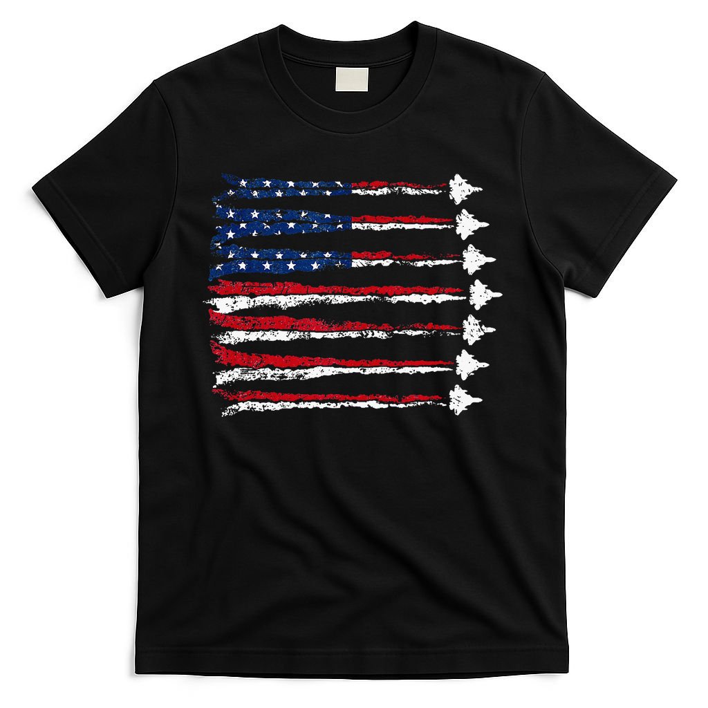 Fighter Jet Airplane Usa Flag T-Shirt