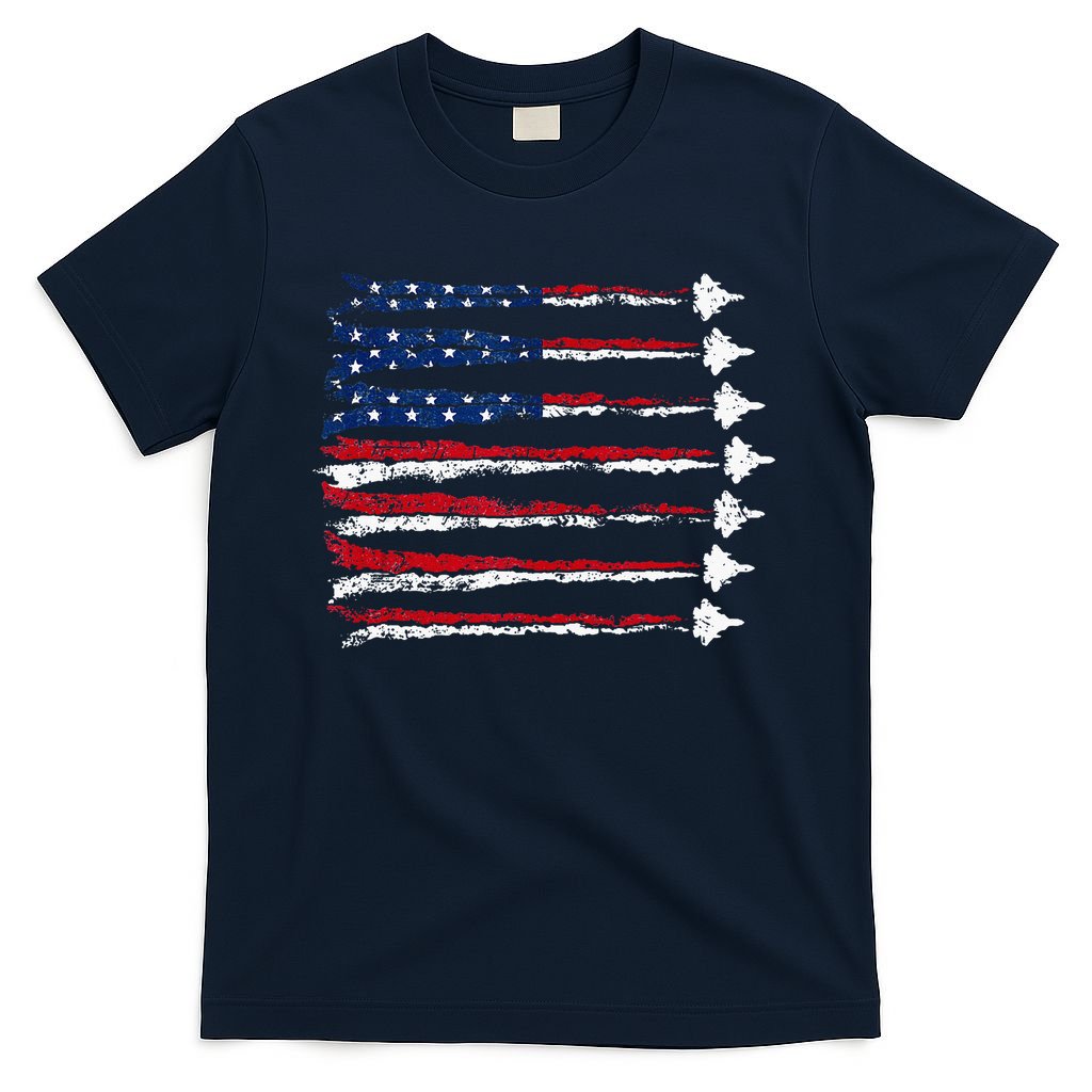 Fighter Jet Airplane Usa Flag T-Shirt