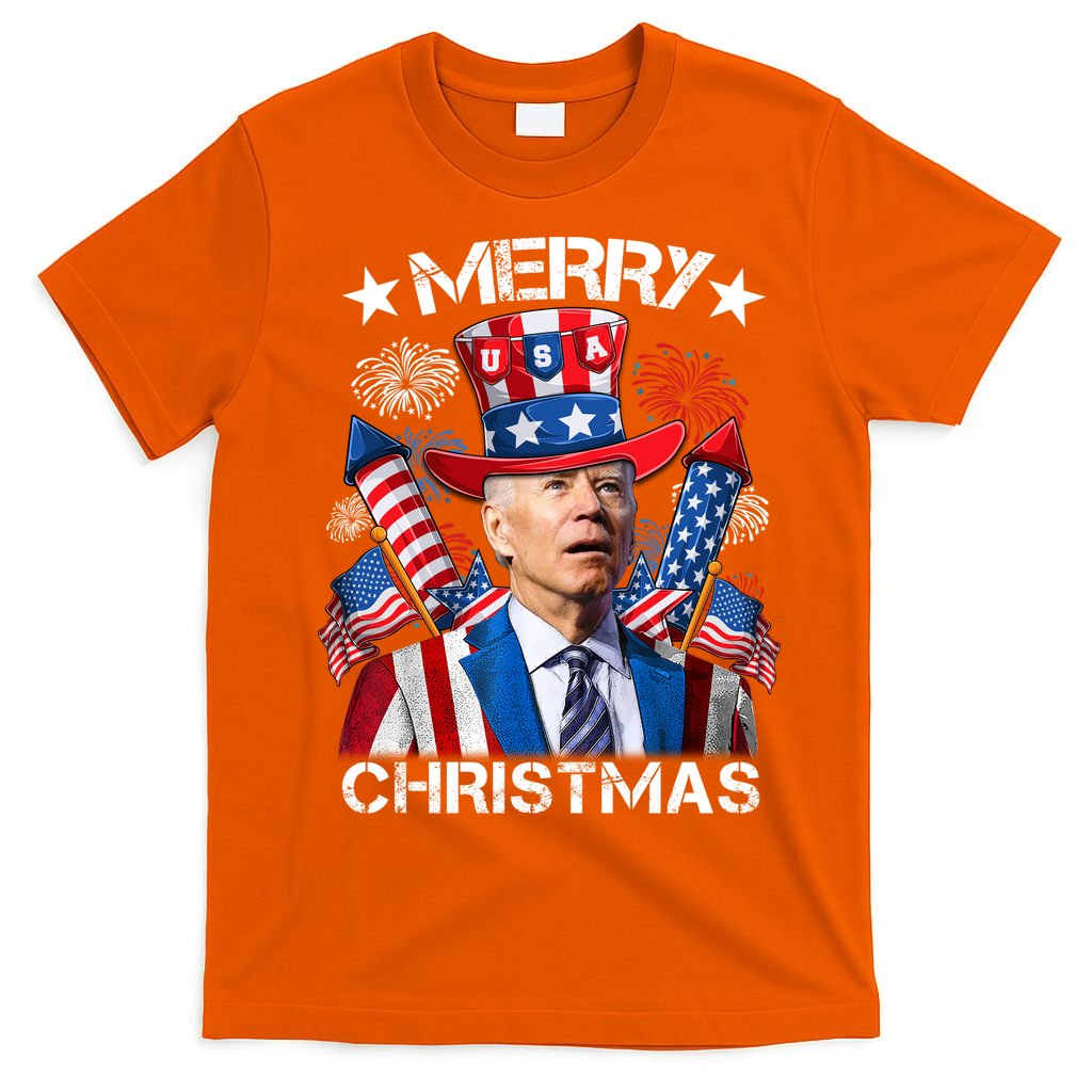 Funny Joe Biden 4th Of July Merry Christmas Firework USA T-Shirt