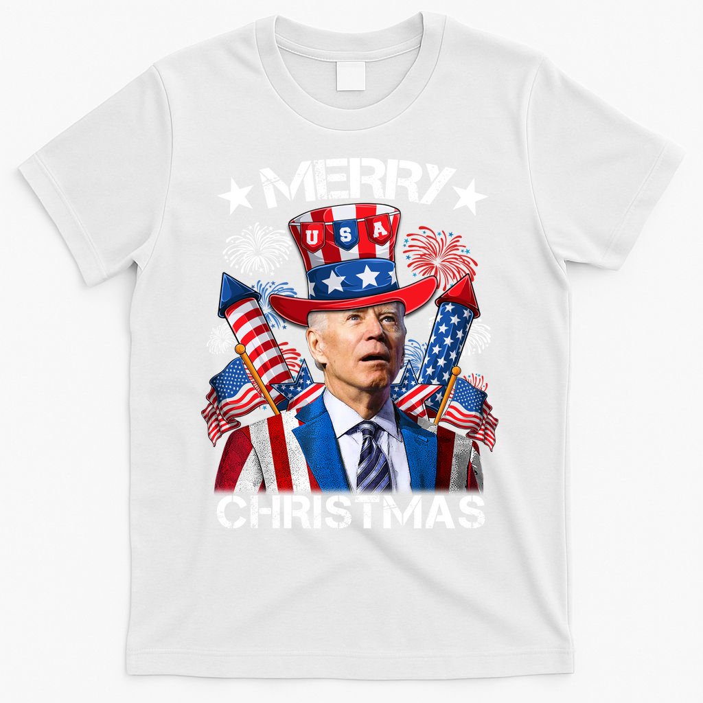 Funny Joe Biden 4th Of July Merry Christmas Firework USA T-Shirt