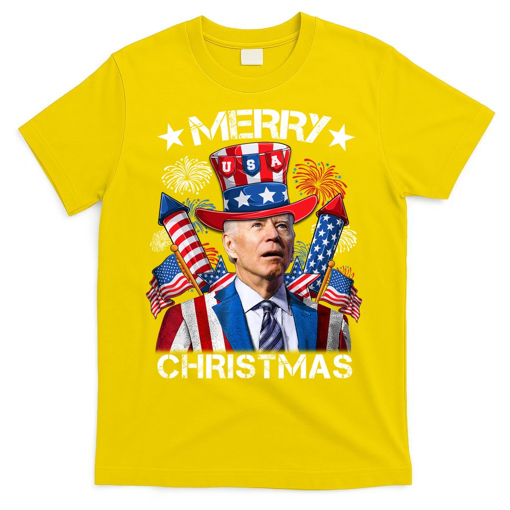 Funny Joe Biden 4th Of July Merry Christmas Firework USA T-Shirt