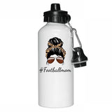 Football Mom Leopard And Messy Bun Aluminum Water Bottle