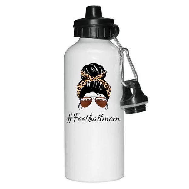 Football Mom Leopard And Messy Bun Aluminum Water Bottle