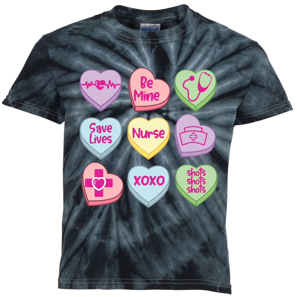 Funny Nurse Conversation Hearts Valentines Day Gift Kids Tie-Dye T-Shirt