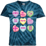 Funny Nurse Conversation Hearts Valentines Day Gift Kids Tie-Dye T-Shirt
