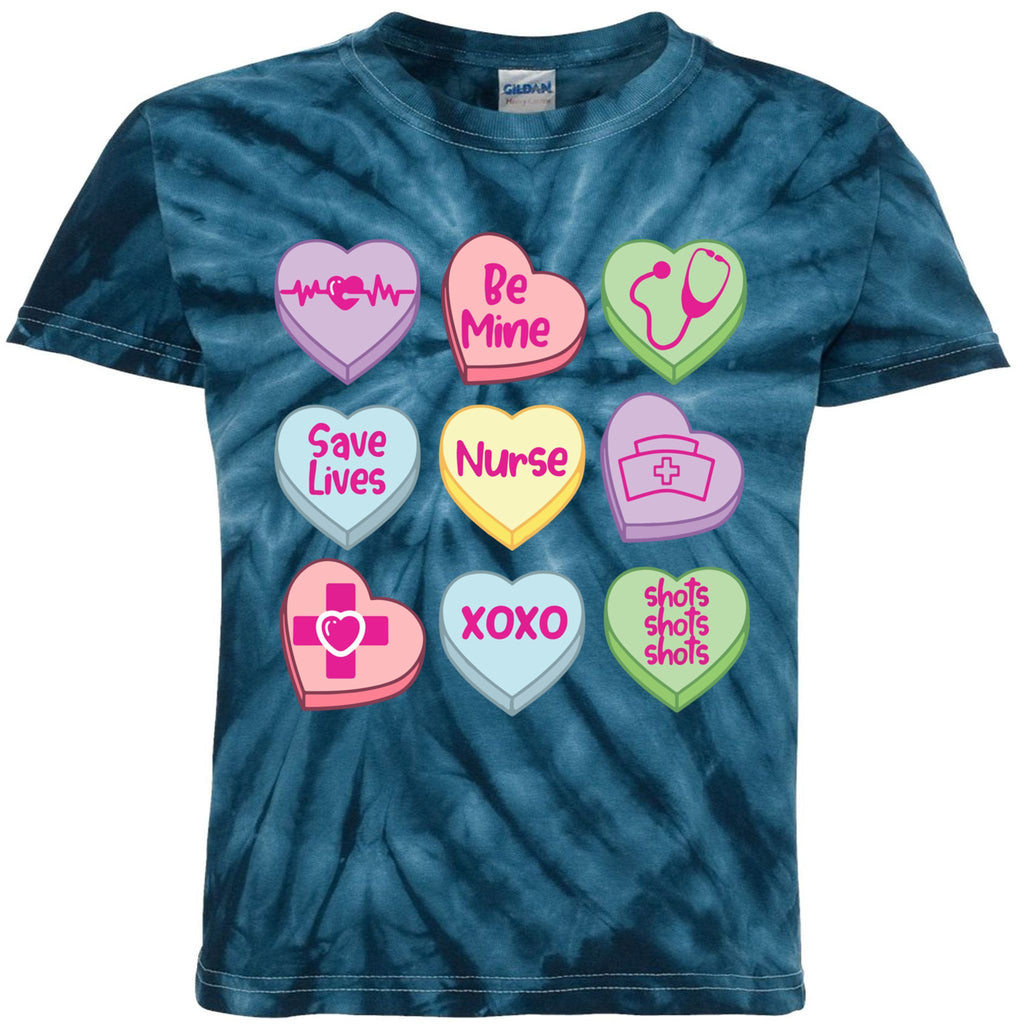 Funny Nurse Conversation Hearts Valentines Day Gift Kids Tie-Dye T-Shirt