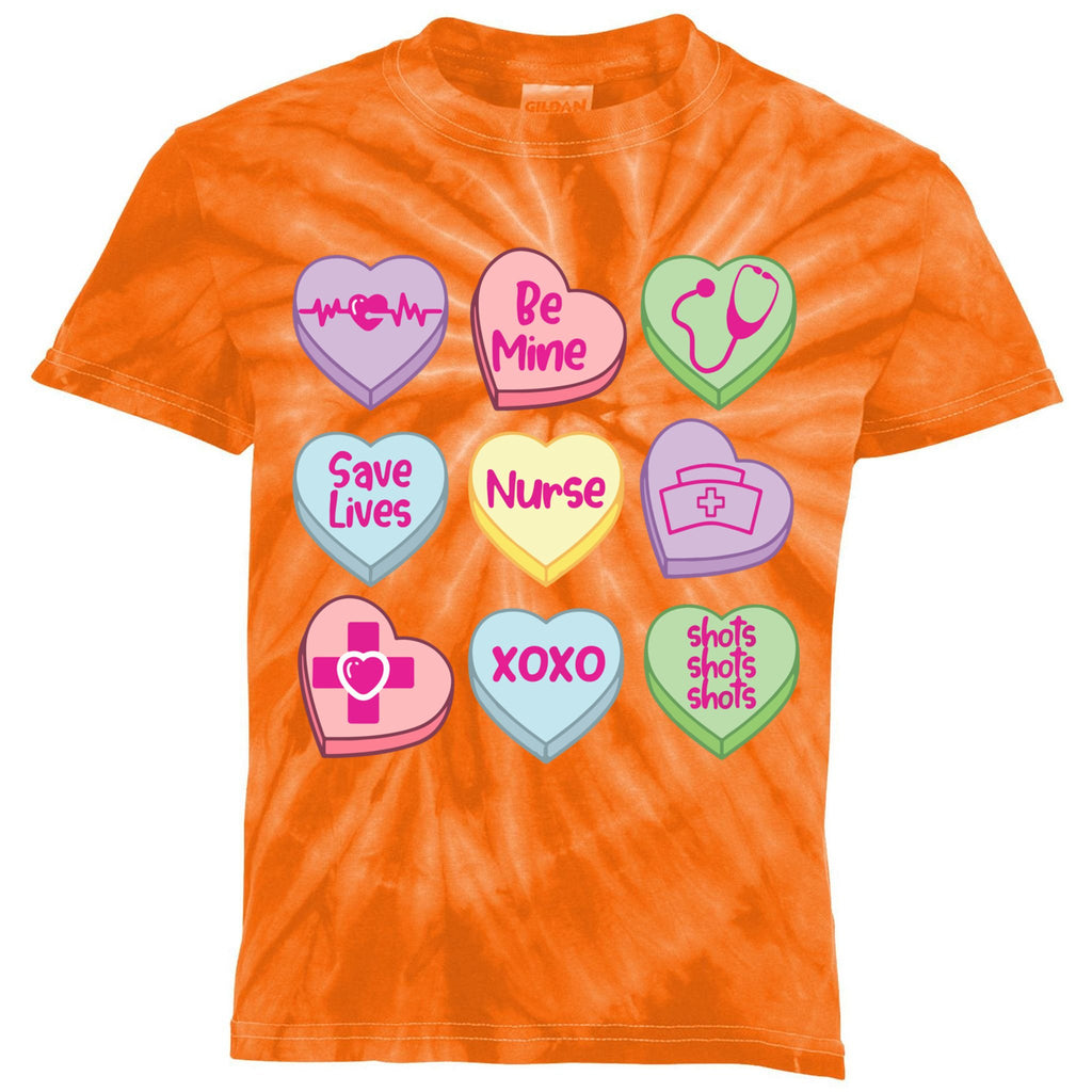 Funny Nurse Conversation Hearts Valentines Day Gift Kids Tie-Dye T-Shirt