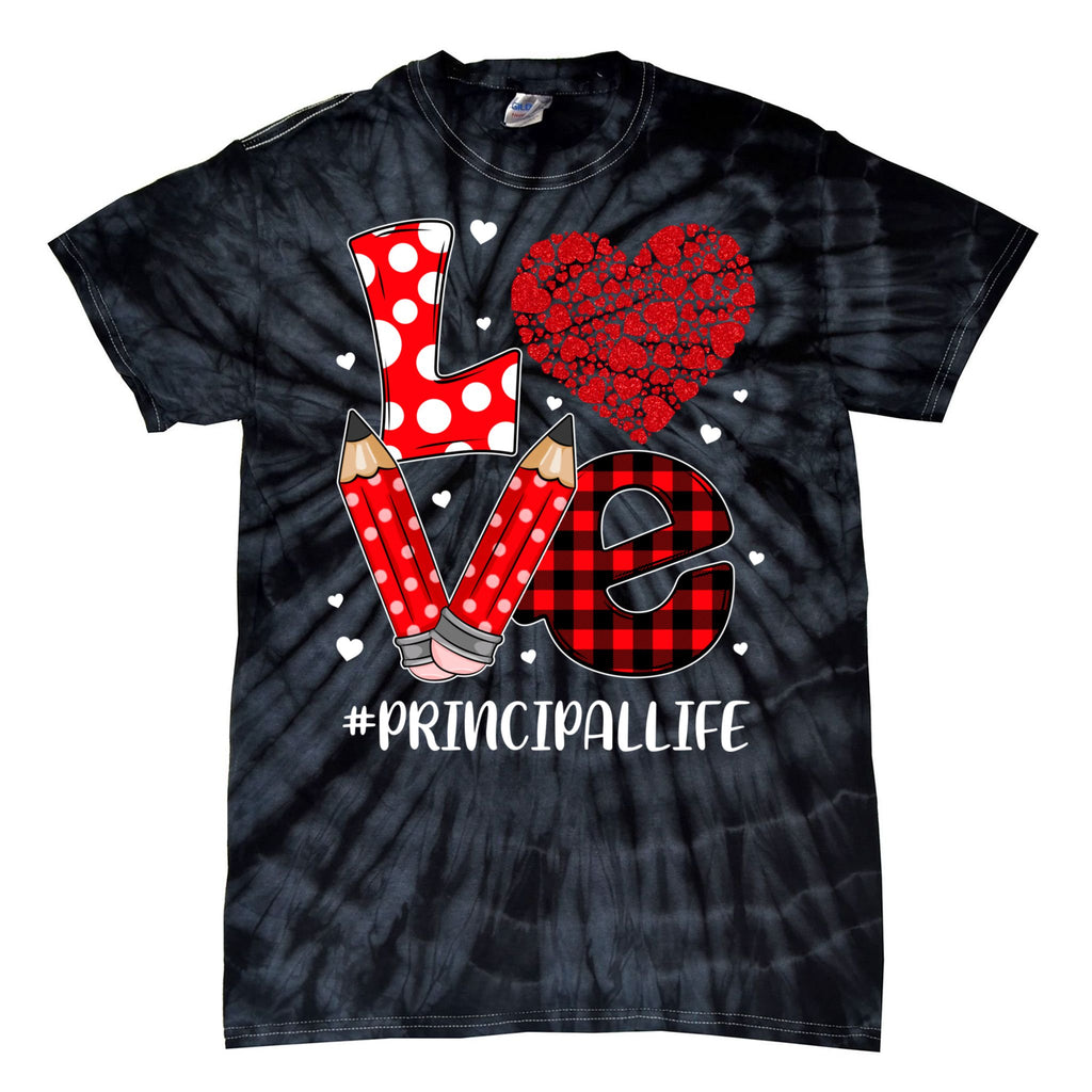 Funny Plaid Heart Love Principal Valentine Day Christmas Tie-Dye T-Shirt