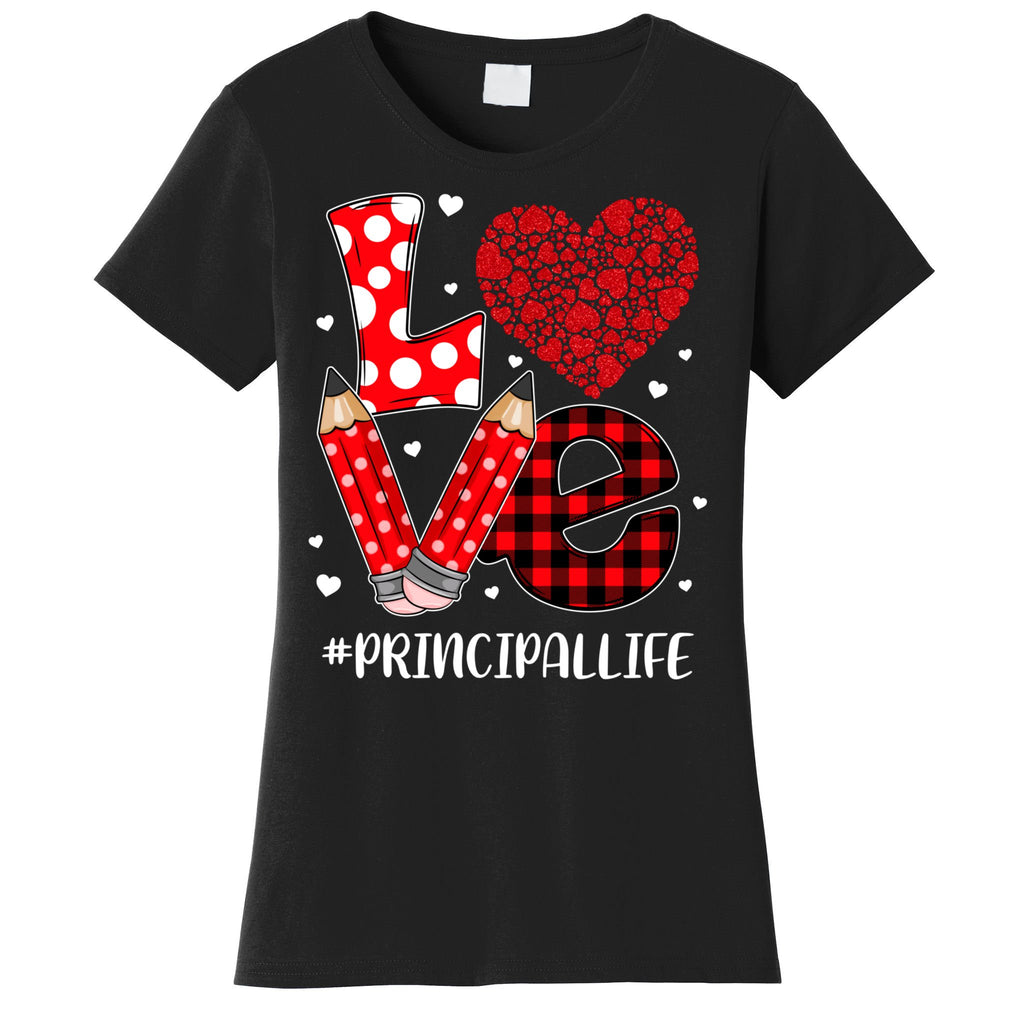 Funny Plaid Heart Love Principal Valentine Day Christmas Women's T-Shirt