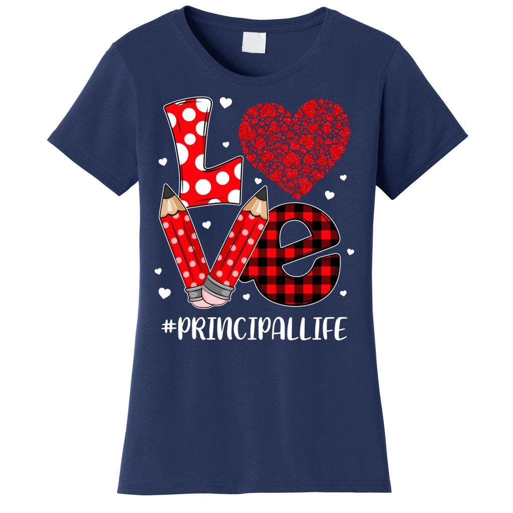 Funny Plaid Heart Love Principal Valentine Day Christmas Women's T-Shirt