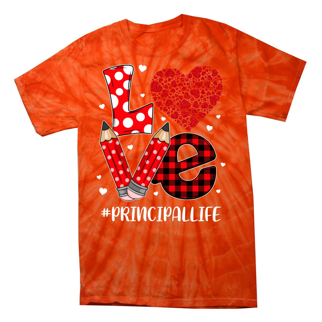 Funny Plaid Heart Love Principal Valentine Day Christmas Tie-Dye T-Shirt