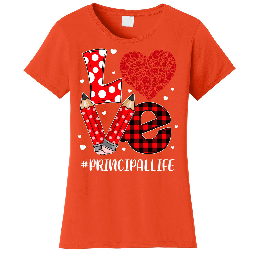 Funny Plaid Heart Love Principal Valentine Day Christmas Women's T-Shirt