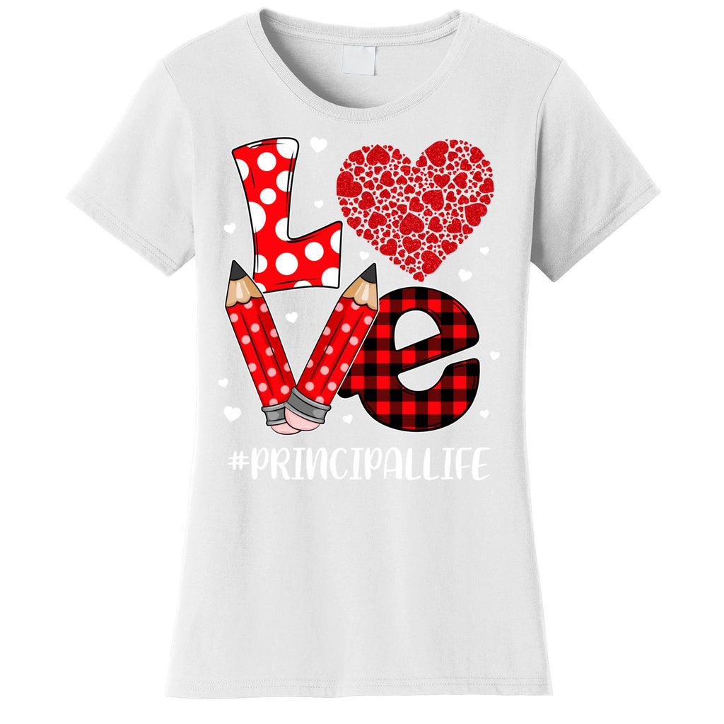 Funny Plaid Heart Love Principal Valentine Day Christmas Women's T-Shirt
