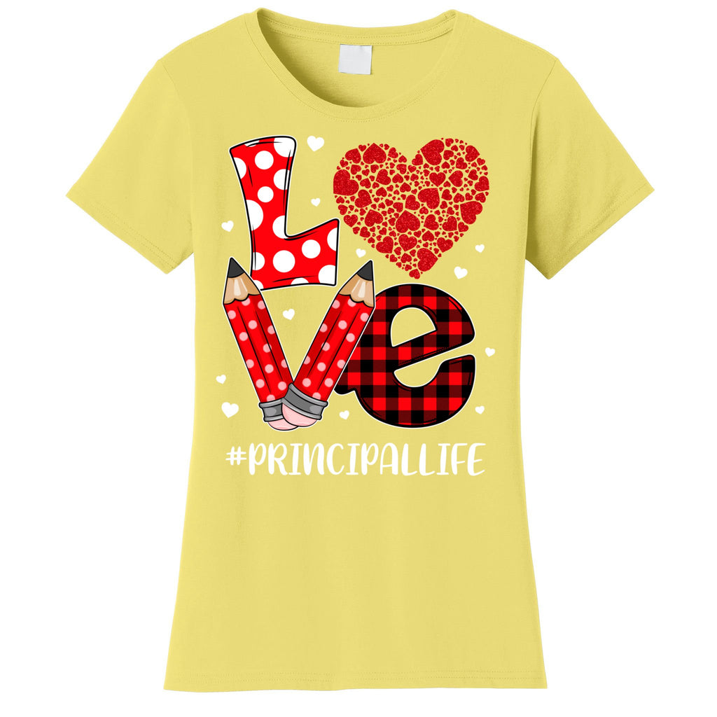 Funny Plaid Heart Love Principal Valentine Day Christmas Women's T-Shirt
