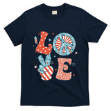 Funny Peace Love America Us Flag Retro Groovy 4th Of July T-Shirt
