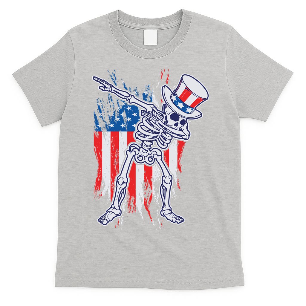 Funny Patriotic USA American Flag Dabbing Skeleton T-Shirt