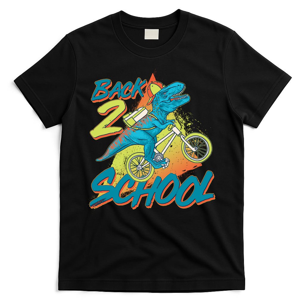 Funny Retro 80's 90's Back To 2 School TRex Dinosaur Bike T-Shirt
