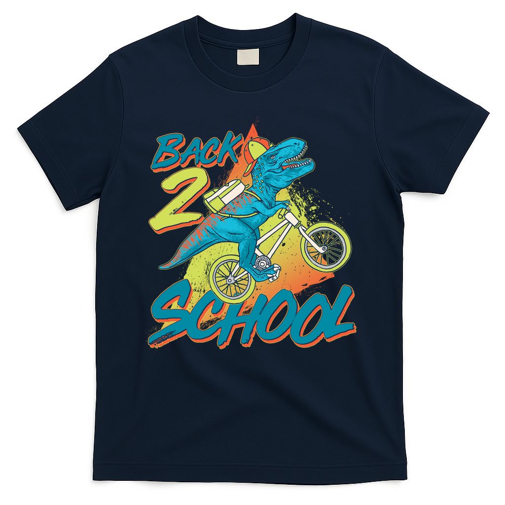 Funny Retro 80's 90's Back To 2 School TRex Dinosaur Bike T-Shirt