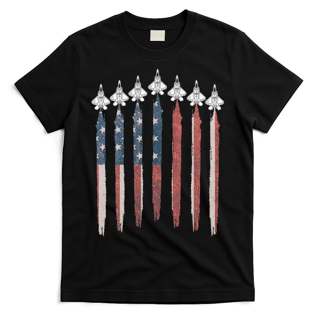 F22 Raptor Fighter Jet USA Flag Airplane F22 4th Of July T-Shirt