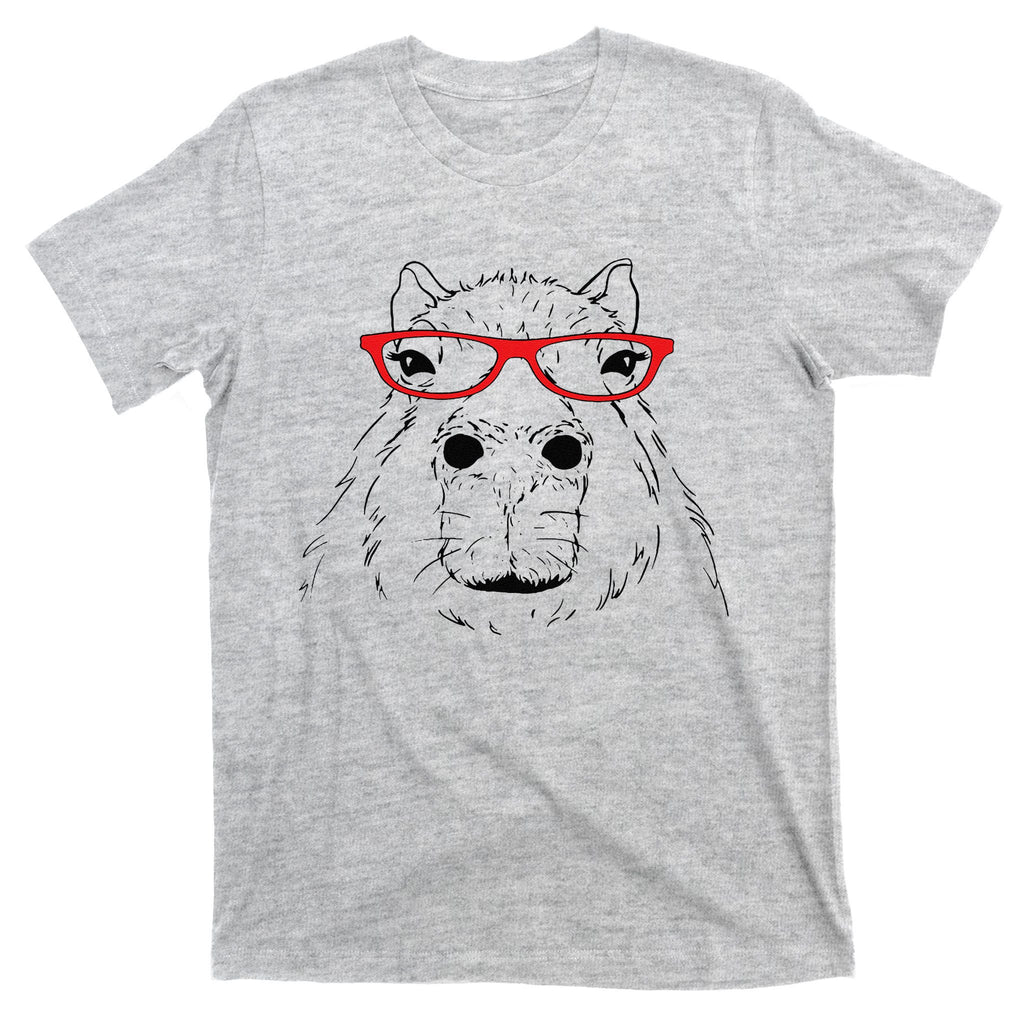 Funny Red Glasses Nerdy Meme Lover Capybara T-Shirt